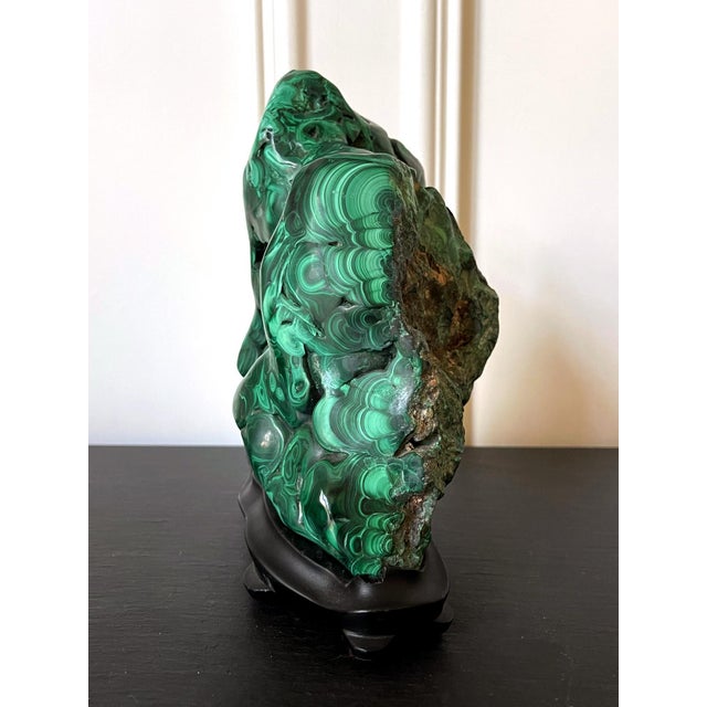 Late 20th Century Striking Natural Malachite Specimen on Display Stand as Scholar Stone For Sale - Image 5 of 12