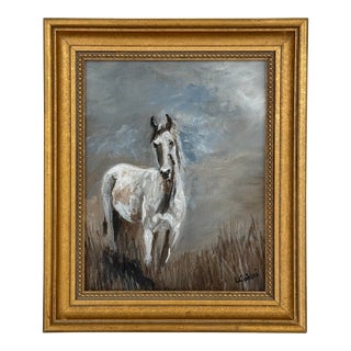 Original Equestrian Horse Oil Painting Signed Gold Gilt Frame For Sale