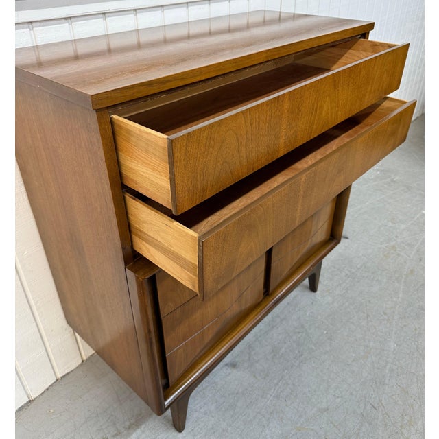 Wood Mid-Century Modern United Diamond Walnut High Chest For Sale - Image 7 of 9