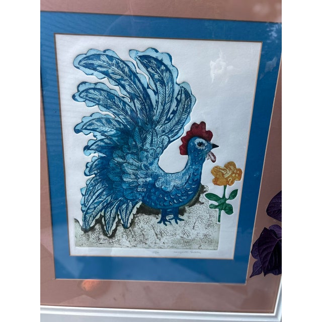 1970s 1970s Margarita Galetar 3d Paper Relief Etching "Gallo Azul" - Framed 31x27” For Sale - Image 5 of 12