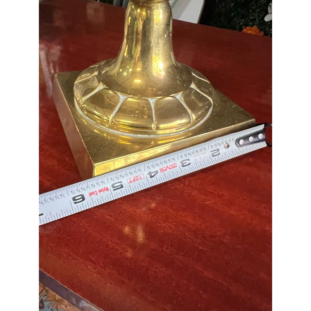 Large Brass Vintage Candlestick Holder With Leaf Accents For Sale - Image 4 of 7