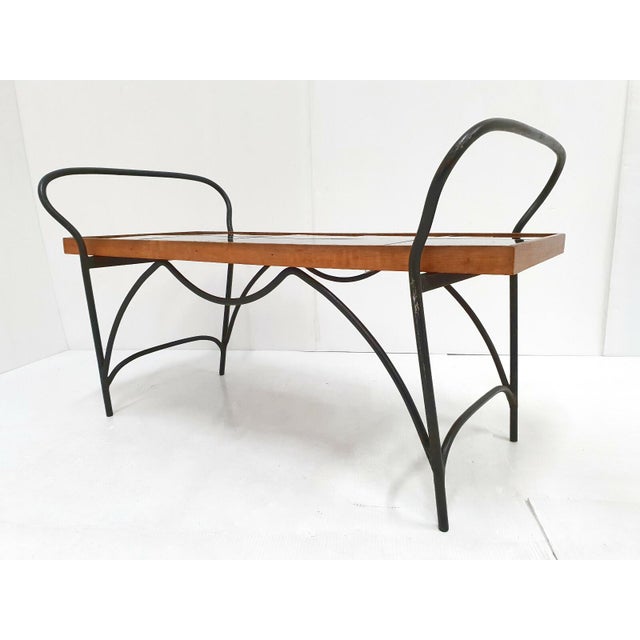 Mid-Century Modern Rectangular Coffee Table in Steel and Oak, 1950s For Sale - Image 3 of 9