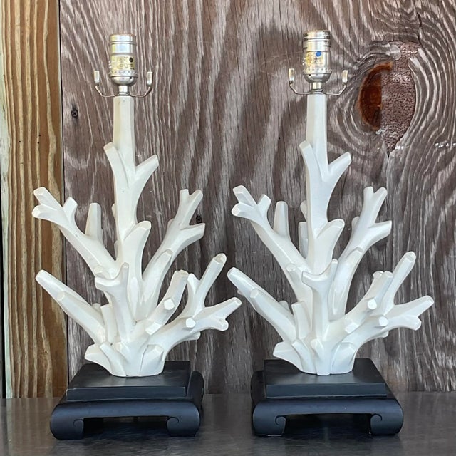 Vintage Coastal Coral Branch Wood Lamps - a Pair For Sale - Image 4 of 7
