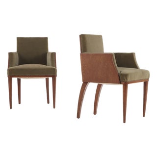 1940s French Deco Armchair With Olive Mohair Seat For Sale