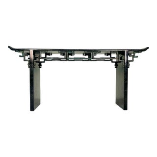 Vintage Maitland Smith Tessellated Marble Asian Silhouette Console Table For Sale