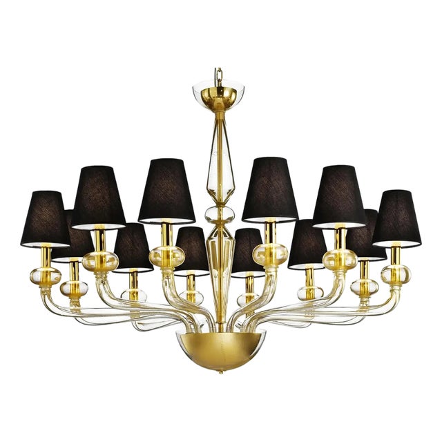Minimalist Modern Linear Murano Glass Chandelier with Gold Leaf Accents by Simoeng for Simoeng For Sale