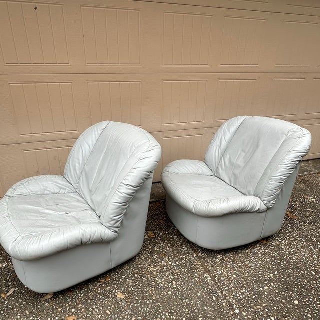 1980s Vintage Leather Postmodern Clam Swivel Rocker Chairs - Set of 2 ...
