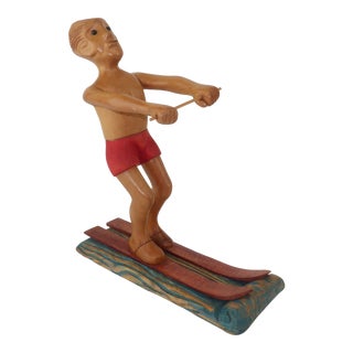 Late 20th Century Romer Italian Wood Skier Sculpture For Sale