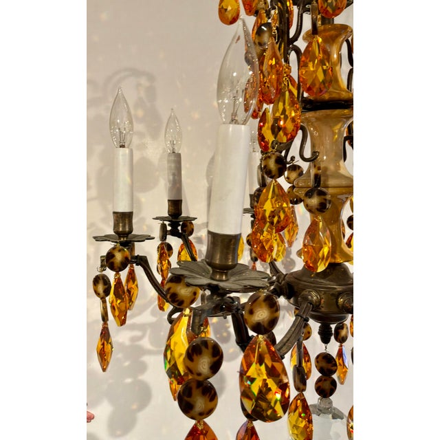 1990s Myran Allan Luxury Lighting Neoclassical Bronze and Amber Crystal Chandelier For Sale - Image 5 of 7