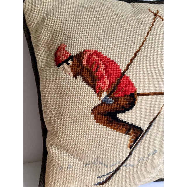 Vintage Needlepoint Pillow With Downhill Skier Chairish
