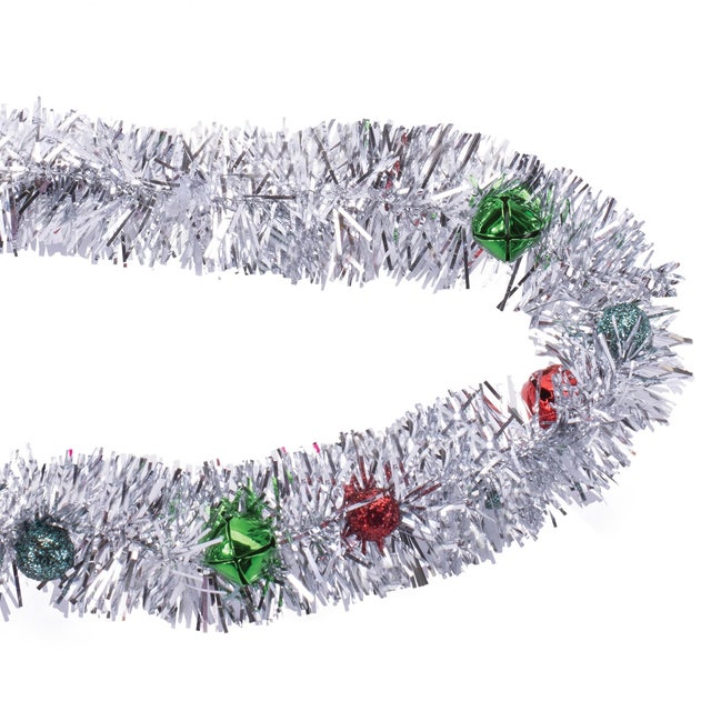Bring festive cheer to your holiday decor with this Tinsel Sleigh Bell Ornament Garland. Featuring a blend of red, green,...