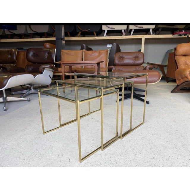 Art Deco French Brass and Glass Nesting Tables, Set of 3 For Sale - Image 11 of 11