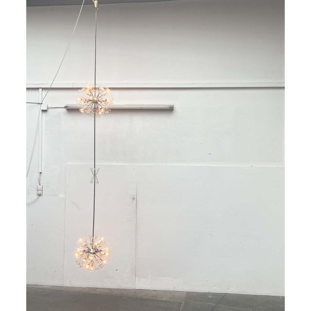 Mid-Century Modern Austrian Double Snowflake Light Installation in Glass and Metal by Emil Stejnar for Rupert Nikoll, Vienna, Austria, 1950s For Sale - Image 12 of 18