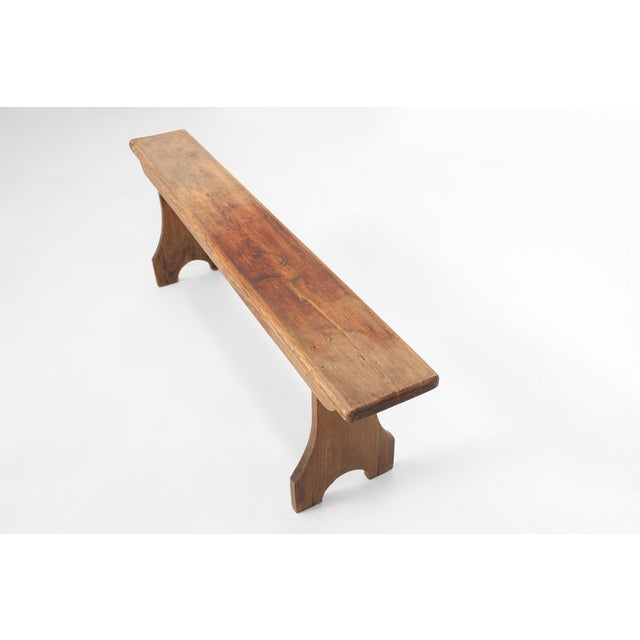 Rustic Natural Oak Wooden Bench with Rounded Details, France, 1900s For Sale - Image 10 of 11