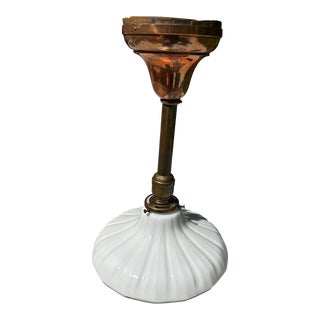 Vintage Brass and Copper Pendant With Clambroth Shade For Sale