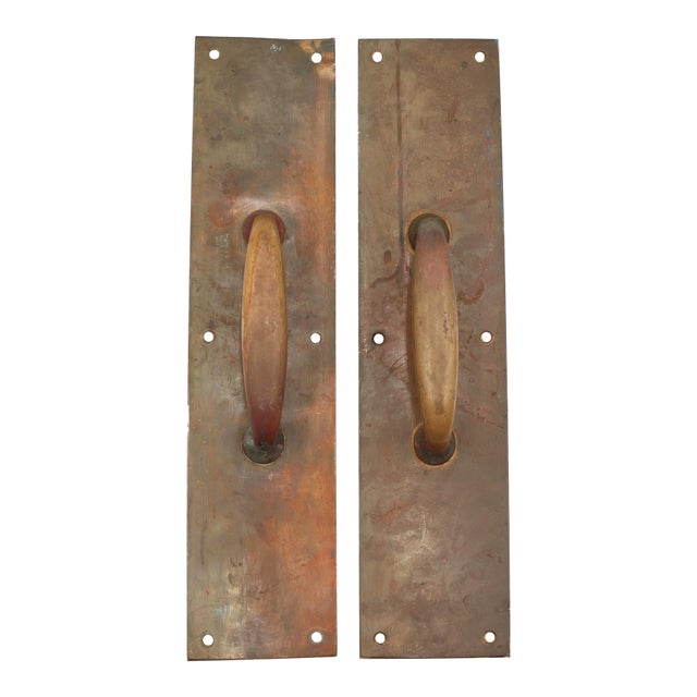 Pair of Vintage Commercial 15 In. Brass Door Pulls For Sale