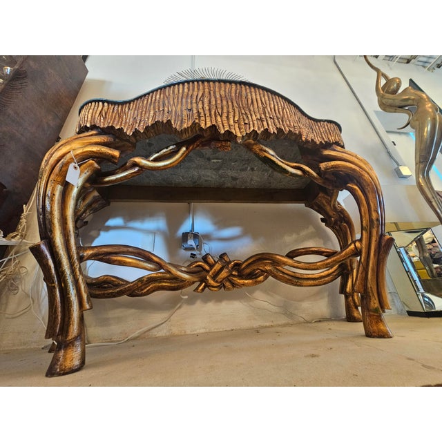 1980s Vintage Boho Console With Marble Top For Sale In West Palm - Image 6 of 9