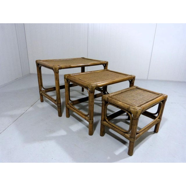 1970s Rattan Nesting Tables, 1970s, Set of 3 For Sale - Image 5 of 11