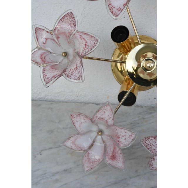 Italian 1970s Charming Murano Vintage Ceiling Light Pink Flowers - Set of 3 For Sale - Image 3 of 14