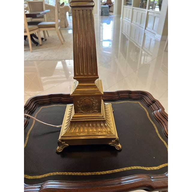 Brass Table Lamp With Custom Black Silk Shade For Sale - Image 9 of 9