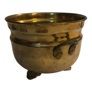 Mid 20th Century Vintage Solid Brass Footed Planter With Handles