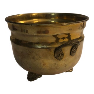 Vintage Solid Brass Footed Planter With Handles For Sale