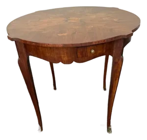 Early 20th Century Antique French Provincial Style Marquetry Inlay 4 Drawer Center Side Occasional Center Table