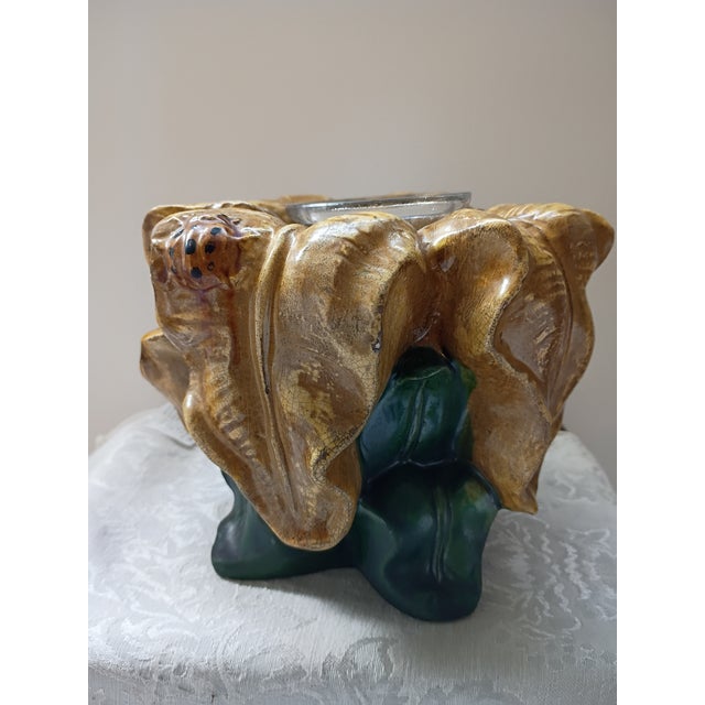Vintage Majolica Style Leaf & Ladybug Ceramic Planter For Sale In Tampa - Image 6 of 11