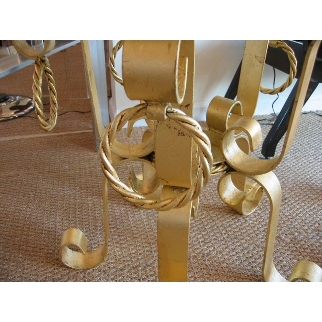 Vintage Italian Gold Leaf Gilded Iron & Marble Top End Side Tables Pair Of, 1960's For Sale In Miami - Image 6 of 10