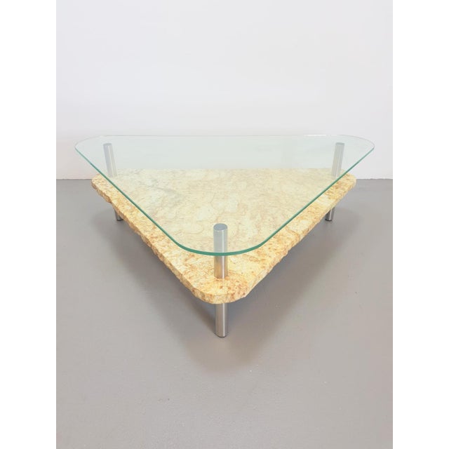 Brutalist Triangle Coffee Table in Marble and Stainless Steel, 1970s For Sale - Image 4 of 12
