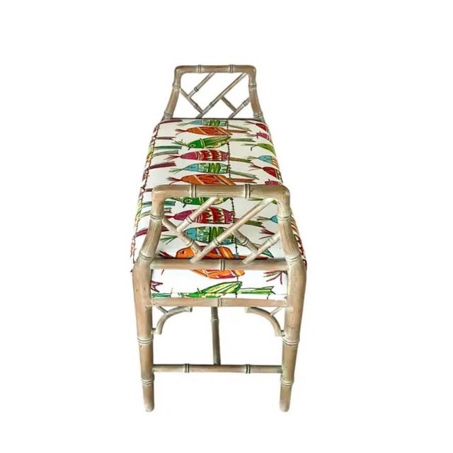 Vintage Faux Bamboo Upholstered Bench, Hollywood Regency, Mid 20th Century For Sale In Tampa - Image 6 of 12