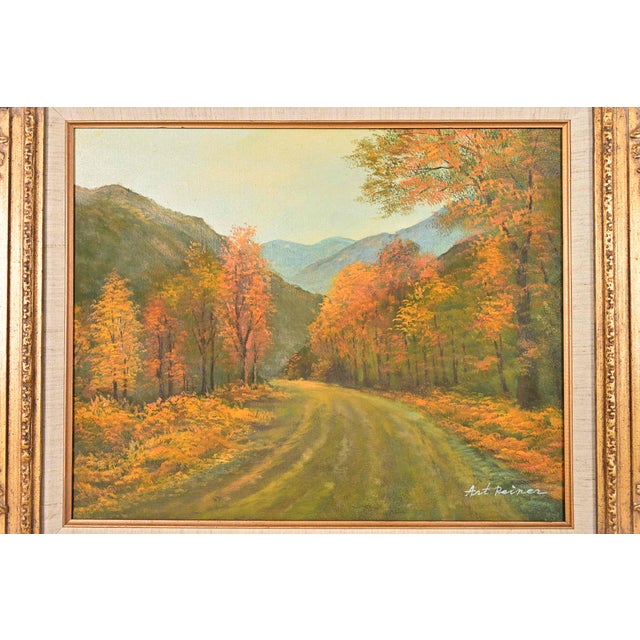 Mid 20th Century Original Artist Signed Scenic Fall Drive Oil Painting in Carved Giltwood Frame For Sale - Image 5 of 12