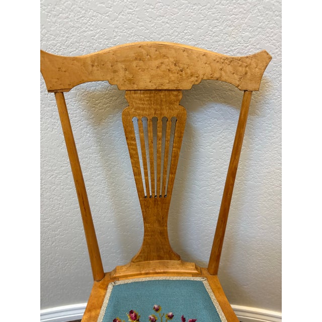 Antique Bird’s-Eye Maple Side Chair With Lyre Back & Hand Needlepoint Floral Seat, C. 1900 For Sale - Image 10 of 10