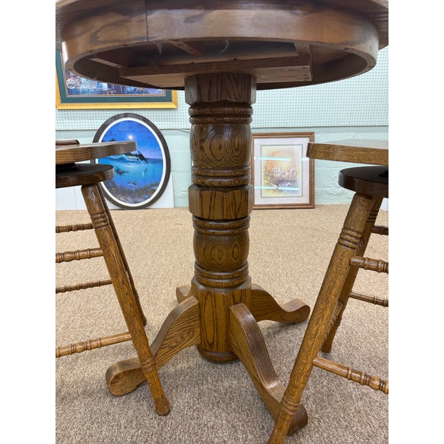 Wood Gorgeous Mid 20th Century Round Table With Two Chairs, Solid Oak For Sale - Image 7 of 12