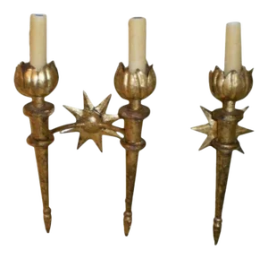 Set of French Gilt Iron Sconces After Gilbert Poillerat