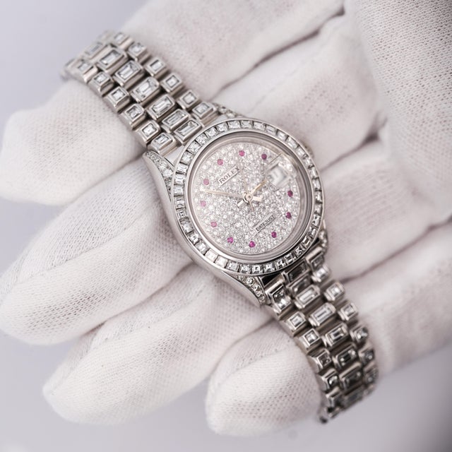 Rolex Platinum DateJust Presidential 15 Carat Diamond 26mm Watch For Sale - Image 9 of 11