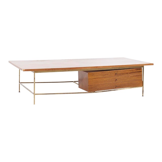 Paul McCobb for Calvin Mid Century Bleached Mahogany and Brass Coffee Table For Sale