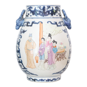 Antique Chinese Export Porcelain Deer Handle Vase