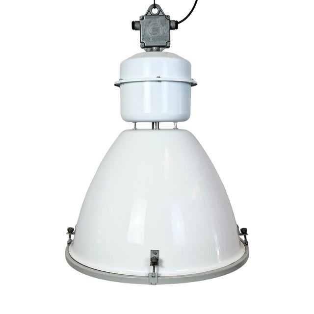Large Industrial Factory Lamp in White Enamel from Elektrosvit, 1990s For Sale