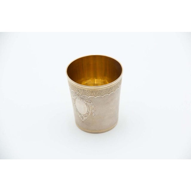 Guilloche Silver Cup with Engravings Surrounding the Card For Sale - Image 3 of 3