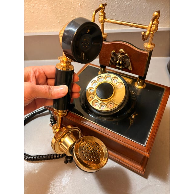 Wood Vintage 1974 Deco-Tel Wood Rotary Phone Brass Eagle Western Electric - Works Great For Sale - Image 7 of 11