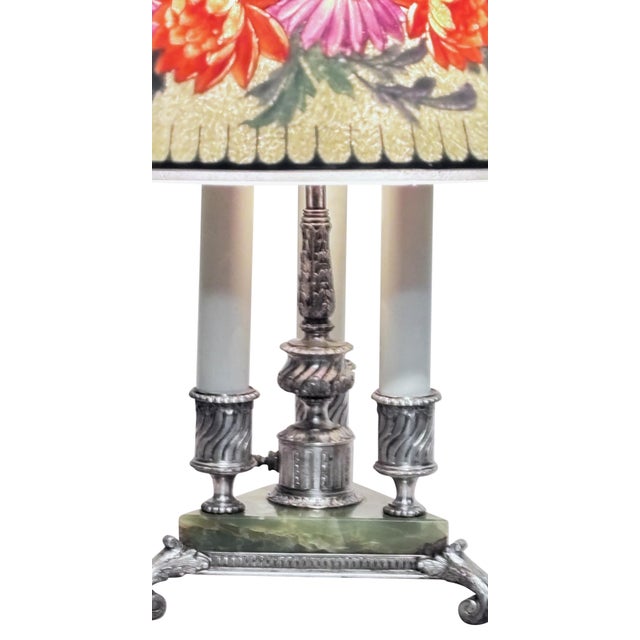 Art Nouveau Early 20th Century Pairpoint Reverse Painted Glass and Silver Plate Table Lamp For Sale - Image 3 of 6