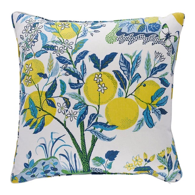 Schumacher Citrus Garden 22" Pillow in Pool For Sale