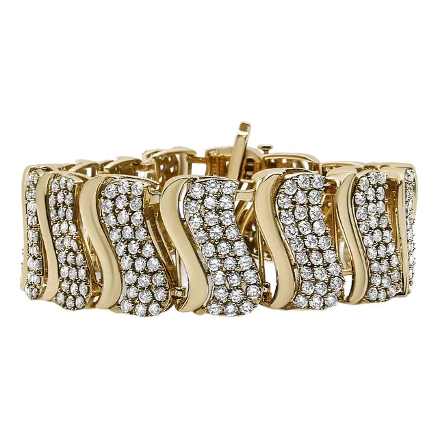 14K Yellow Gold 15.0 Cttw Diamond Chevron Wave 7.25" Inch Link Bracelet For Sale