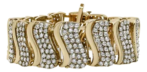 14K Yellow Gold 15.0 Cttw Diamond Chevron Wave 7.25" Inch Link Bracelet