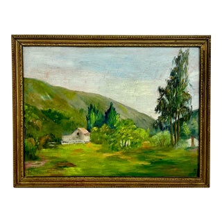 1950s Vintage Impressionist Americana Folk Art Original Oil Landscape Painting, Artist Signed. For Sale