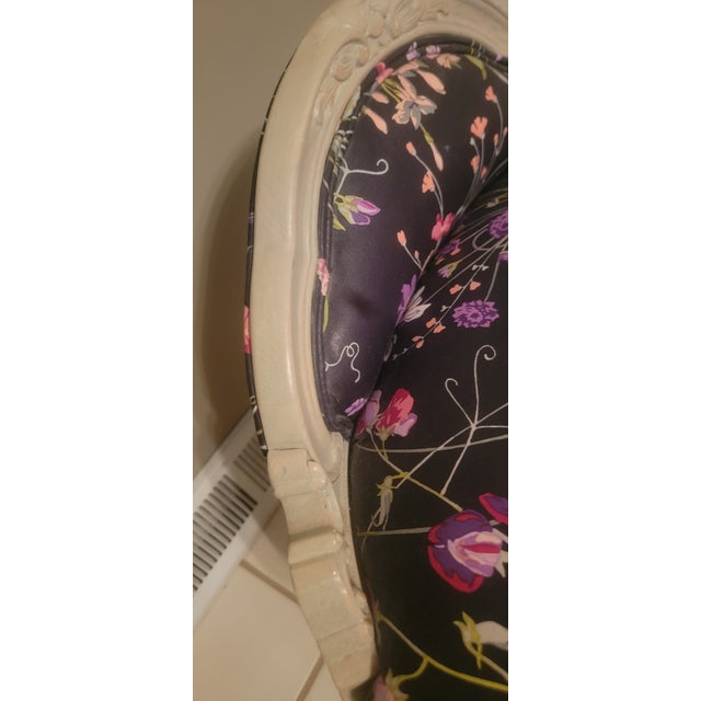 Vintage French Louis XV Style Black Floral Ornate Vanity Seat For Sale - Image 4 of 14