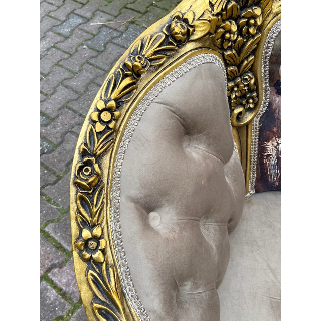 1970s French Louis XVI Tan Velvet Gilt Beech Settee For Sale - Image 16 of 17