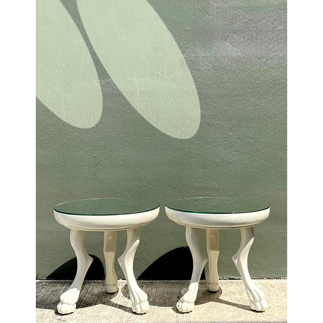 Mid-Century Modern Vintage Lacquered Paw Foot Side Tables After Dickinson - A Pair For Sale - Image 3 of 12
