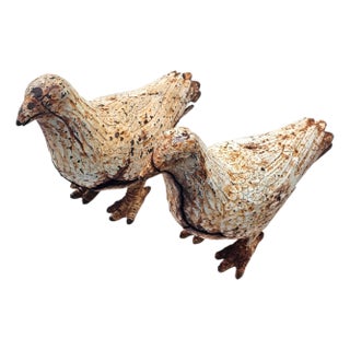 Mid-Century Cast Iron Garden Dove Sculptures, Matched Pair For Sale